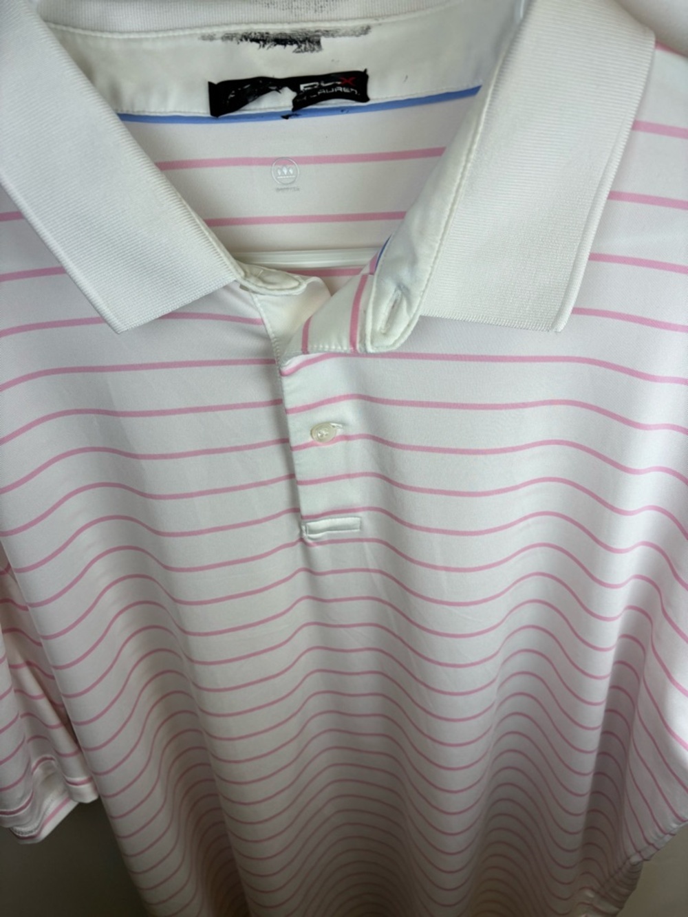 RALPH LAUREN RLX POLO SHIRT  MEN 
SIZE 2XL  WHITE & PINK STRIPE